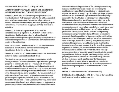 commonwealth act no. 108|PRESIDENTIAL DECREE NO. 715 .